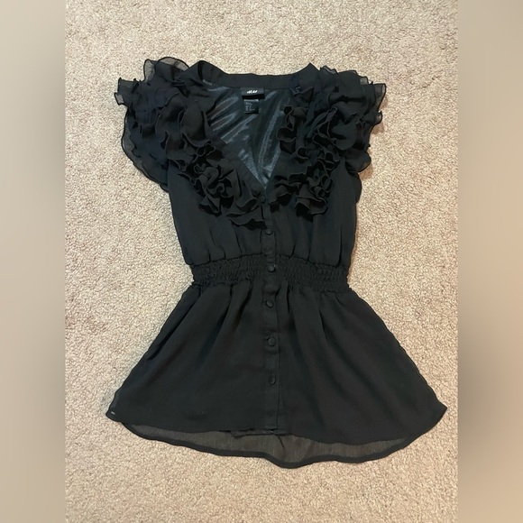 H&M black ruffle peplum top size 2 - Picture 2 of 8